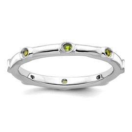 925 Sterling Silver Bezel Polished Stackable Peridot Ring Size 8-Stackable-Ring for Women
