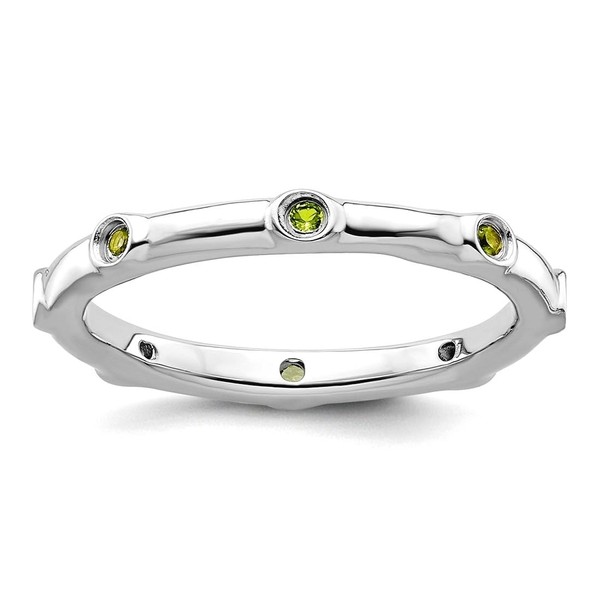 925 Sterling Silver Bezel Polished Stackable Peridot Ring Size 8-Stackable-Ring