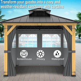 10ft x 10ft Gazebo Curtains,Privacy Replacement Sidewall with Church Window,4-Panel Universal Shade Curtains Set,Protecting Side Walls (Only Curtain)-Grey