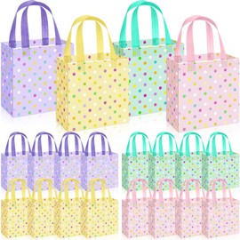 Sweetude 16 Pcs Pastel Gift Bags Pastel Dots Gift Bag with Handles Rainbow Party Favors Non Woven Reusable Tote for Women Wedding Birthday Baby Shower Mothers Day Party Decorations