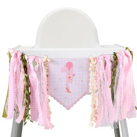 Lyreh First Birthday Goose Banner, Felt Polyester One Silly Goose Theme High Chair Decoration for Girls Funny Pink 1st Birthday Party Banner Ornament Supplies for Cute Babies