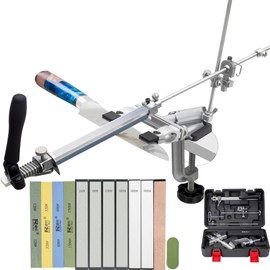 CWOVRS Knife Sharpening Kit, RUIXIN PRO RX-009 Knife Sharpener, 360° Flip Rotation, Upgrade Fixed-Angle & Adjustable Knife-Clip, Chef Knife Sharpening System, 10 Stones+Polish Kit