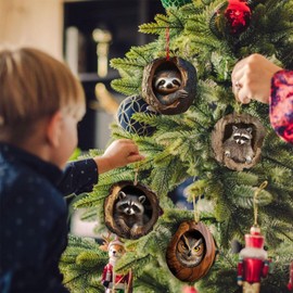 Ayizhiniu 8 x Christmas Acrylic Animal Decoration, 2D Owl Christmas Tree Decoration, Christmas Acrylic Owl Pendant, Christmas Animal Pendant, Can be Used on Christmas Home Decoration