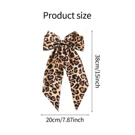 3 Pcs Hair Bows for Women, Big Bow Hair Clip with Long Tail, Leopard Costume Accessories, Satin Print Bow Ribbon Barrette, Leopard Print Ponytail Accessories for Women Girls