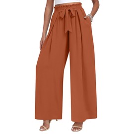 TAOHUADAO Wide Leg Pants for Women High Waisted Plus Size Palazzo Pants Casual Flowy Trousers with Pockets 2XL, Brick Red
