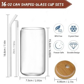 Glass Cup with Lid & Straw & Brush Set, 16oz Party Clear Glass Cup Set, Can Shaped Drinking Glasses, Birthday Gift Ideas, Home Decor, Suitable for Coffee, Juice, Milk Tea, Beer - Color: Clear, Specification: 2 Counts