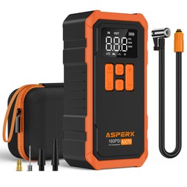 Tire Inflator Portable Air Compressor- 160PSI & 10000mAh Portable Air Pump with Carrying Case, LCD Display & LED Light, 3X Fast Inflation for Car, Bike, Motorcycle, Balls and more(Orange)