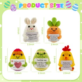 Nenalayo 5PCS Easter Positive Crochet Doll Set-Eggs Happy Rabbit Positive Chick Cute Knitted with Positive Card, Emotional Support Cheerful Doll for Spring Decor