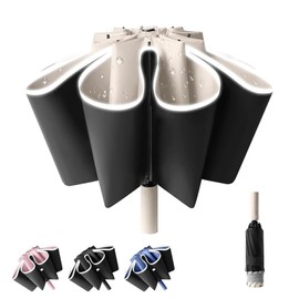 BOOSEN Paraguas Plegable Automático, Paraguas UV, Sombrilla para Lluvia con 360° Tiras Reflectantes, Paraguas Plegable Reverse para Hombres y Mujeres compacto, 106 cm de Diámetro
