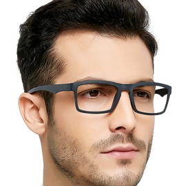 OCCI CHIARI Blue Light Filter Glasses for Men Magnification 0 1.0 1.25 1.5 2 2.25 2.5 3 3.5 4.0 5.0 6.0 (Black Grey, 4.0)