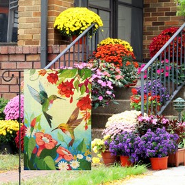 Louise Maelys Welcome Spring Garden Flag 12x18 Double Sided Vertical, Burlap Small Bird Floral Garden Yard House Flags Outside Outdoor House Spring Summer Decoration (ONLY FLAG)