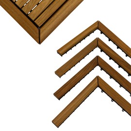 StrongTek Teak Interlocking Deck Tiles Corner, Easy Assembly, Durable Quality, Elevate Outdoor Space, Ideal for Cozy Gatherings, Relaxing Weekends, 13.4x1.8x0.99 Inches (8 PCS)