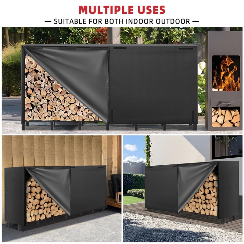 Kendane 8FT Firewood Rack Outdoor with Cover, Heavy Duty Adjustable