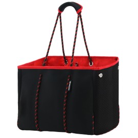 QOGiR Neoprene Multipurpose Beach Bag Tote Bag (BLACK AND RED Large) … …