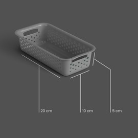 Pack of 4 Storage Baskets 0.7 L with Handles - BPA-Free - Organiser (20 x 10 x 5 cm / Anthracite) - Baskets for Bathroom Kitchen Bedroom Household Basket