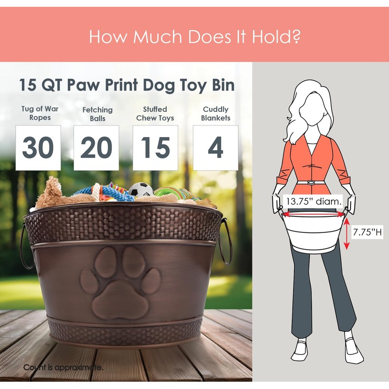 BREKX Metal Indestructible Dog Toy Bin - Storage Bin with