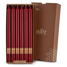 Root Candles Unscented Dinner Candles Premium Beeswax Blend Boxed Candle Set, 12-Inch, Garnet, 12-Count
