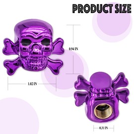 MEAJOO 4PCS Skull Style Tire Valve Stem Caps, Dustproof Wheel Valve Covers Accessories, with Rubber O-Ring, Universal for Cars, SUVs, Bike, Bicycles,Trucks and Motorcycles(Purple)