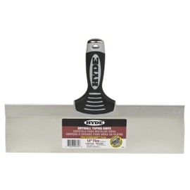 Hyde 14 Inch Pro Stainless, Flexible, Flat Back, One-Piece, Rust Resistant, Metal Drywall Taping Knife with Hammerhead End & Ergonomic Comfort Grip Handle, 09374