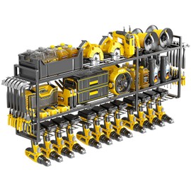 BILIONE 49'' W Large Power Tool Organizer Wall Mount, L Shape or Straight Installation Hanging Drill Holder Supports 480LBS, Heavy Duty Cordless Tool Rack with Storage Shelf for Garage, Workshop