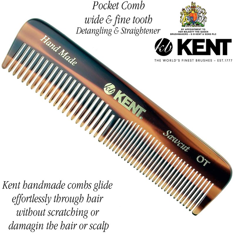 Kent Handmade Coarse and Fine Toothed Pocket Comb for Men,