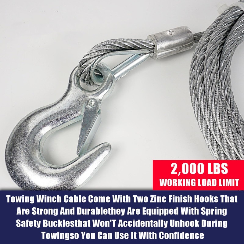 JEXTRA Galvanized Steel Winch Cable, 1/4” x 50ft Wire Rope