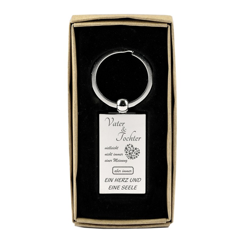 Rectangular Chrome Keyring With Engraving "Vater & Tochter - vielleicht