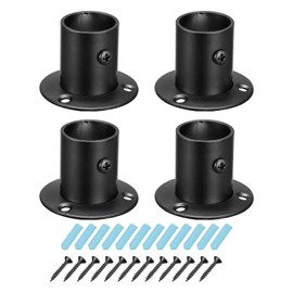 sourcing map 1'' Dia Stainless Steel Pole Sockets Flange Rod Holder Bracket Support with Screws for Bathroom Closet Curtain, Set of 4, Black