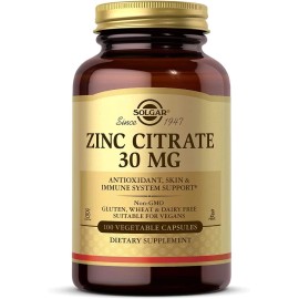 Solgar Zinc Citrate Vegetable Capsules, 100 Count, Non-Gmo, Gluten Free, EXP8/27