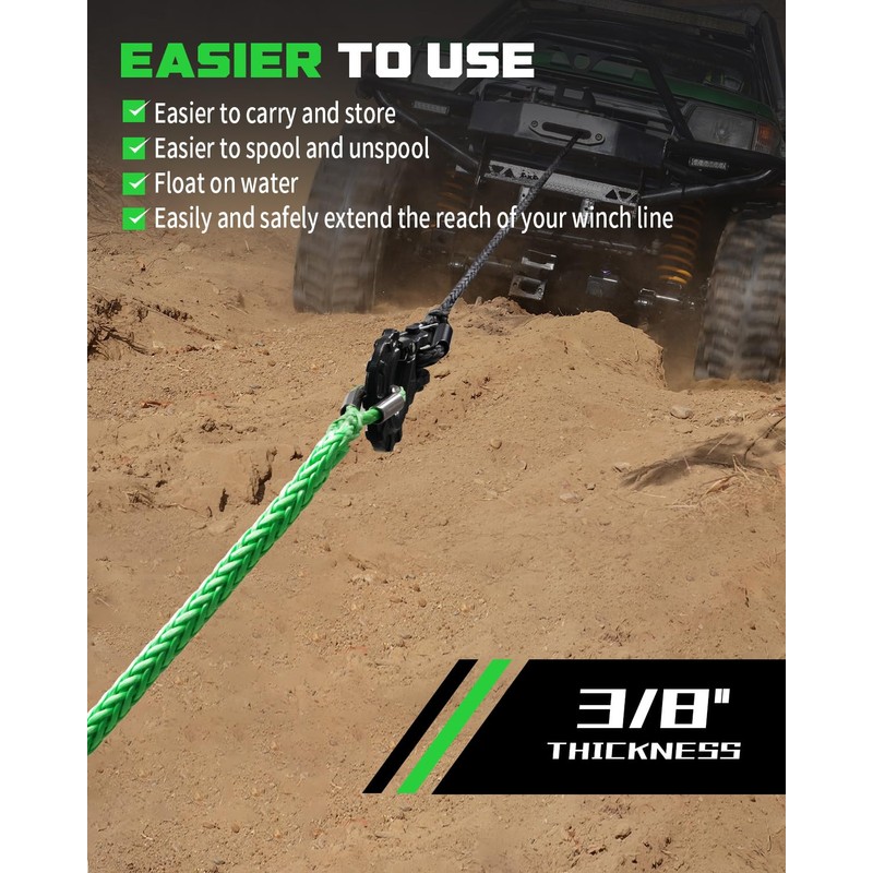 DAYDOOR Winch Rope Extension, 3/8'' x 50ft Synthetic Winch Extension
