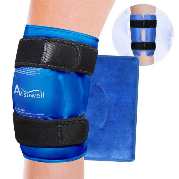 Atsuwell XL Knee Ice Pack Wrap Around Entire Knee After Surgery, Reusable Gel Cold Pack for Knee Pain Relief, Injuries, Swelling, Bruises, and Replacement Surgery