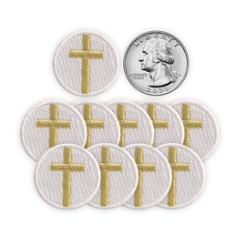 Gold Cross Patches Iron On 10 Pack 1" Embroidered Christian Keepsake Decoration Reward