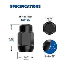 GAsupply 10x1.25 Lug Nuts 14mm Hex, 10x1.25mm Closed End Acorn Tuner Black Lug Nut 1.2" 30mm Tall Conical Seat 60 Degree for Aftermarket Wheels, 16 Pcs