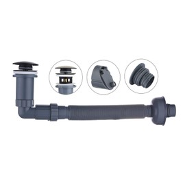 GORDEE P Trap Bathroom Sink Stopper Right-Angle Bottle Trap Complete Set Adjustable 1-1/4 Sink Drain Kit Tube, Threaded Tube Design for Bending Angles, Overflow Adjustable, Black