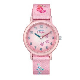 Prinzessin Lillifee Girls' Children's Quartz Watch Analogue with Textile Strap, 3 Bar Waterproof, Comes in Watches Gift Box, Pink Seahorse, Black/pink