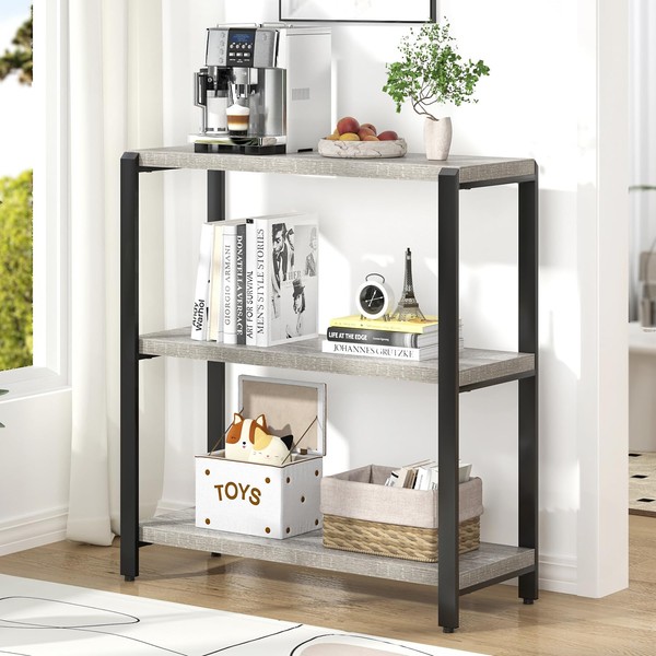 FOLUBAN 3 Tier Bookshelf, Industrial Wood and Metal Book Shelf