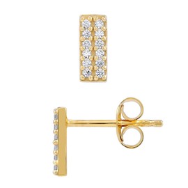 Silvershake Petite White Cubic Zirconia 14K Yellow Gold Plated 925 Sterling Silver Minimalist Rectangle Design Geometric Trendy Chic Stud Earrings April Gemstone Birthstone Jewelry for Women, Sterling