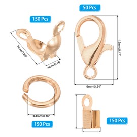 PATIKIL Jewelry Making Accessories Set, 50 Pcs Lobster Clasp 200 Pcs Bead Tips Knot Covers 200 Pcs Open Jump Ring 200 Pcs Fold Over Cord End Caps for Jewelry DIY, Rose Gold