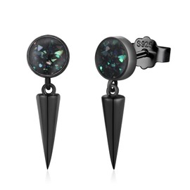 QHQPQ Black Spike Earrings 925 Sterling Silver Abalone Shell Sword Dangle Drop Earrings Punk Jewellery Gothic Gifts for Women Men