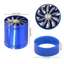 LUUFAN Double-sided Turbo Aluminum Alloy Turbine Fan Car Air Filter Intake Gas Fuel Saver Turbo Charger with 3 Rubber Holder for Automotive