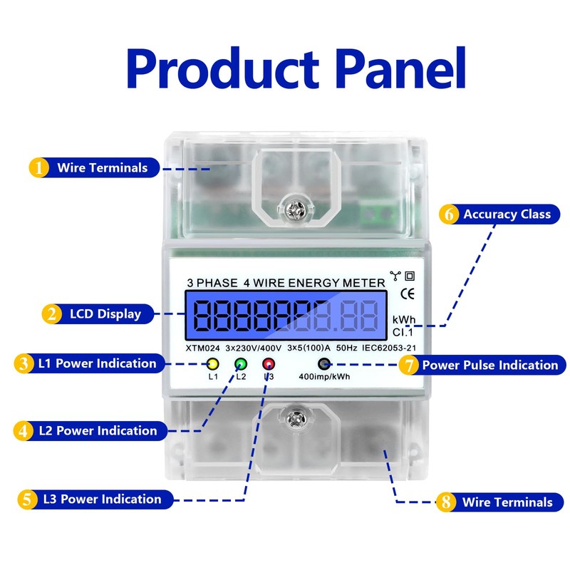 LCD Digital Electricity Meter, 3 Phase Electricity Meter, DIN Rail,