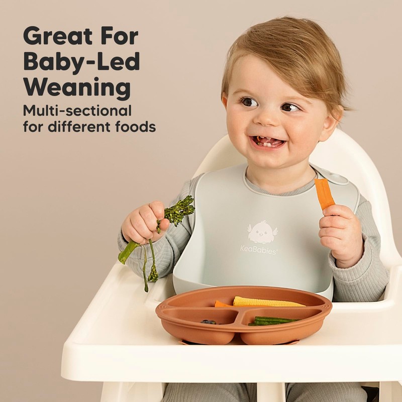 KeaBabies Suction Plates with Lids for Baby, 3pk 100% Silicone