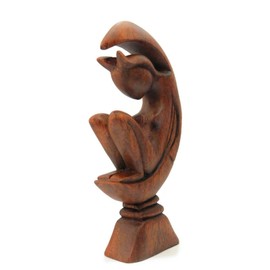 Brave Wings Hand Carved Wooden Decoration ~ Sitting on Crescent Moon Abstract Art 21cm High ~ Ornament Sculpture Figurine Statue Unique Table Decoration Home Decor ~ 4969