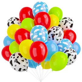 Toy Inspired Story Balloons, 67pcs 12 Inch Cow Pattern Cloud Yellow Red Blue Green Latex Balloons For Kids Boys Girls Inspired Story Party Themed Birthday Party Supplies Decorations