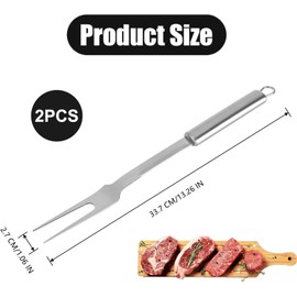 Stainless Steel Carving Fork Set, 2Pcs Metal BBQ Cooking Meat Forks Barbecue Fork,Two-Prong Stainless Steel Meat Fork with Long Handle