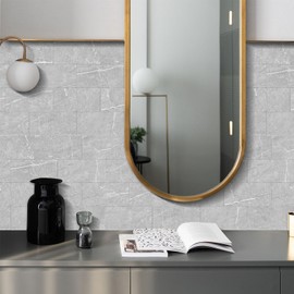 URCOLOR 32-Piece Peel and Stick Backsplash Wall Tile, 4"x 8" PVC Glossy Gray Marble Stick on Subway Tiles for Kitchen, Bathroom, Laundry Room, Camper, Fireplace