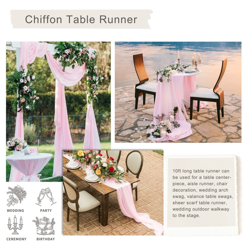 Pink Chiffon Table Runner 27x120 Inch Sheer Table Runner Overlay