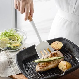 Juego de Utensilios de Cocina de Silicona Utensilios: Herramientas de Cocina de Madera Silicona - Antiadherentes - Resistentes al calor con Espátula/Batidor/Cuchara/Soporte(Blanco)