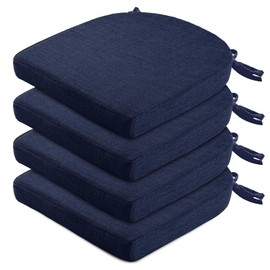 Wellsin Chair Cushions for Dining Chairs 4 Pack - Kitchen Chair Cushions with Ties and Non-Slip Backing - Dining Chair Pads 16"X16"X2", Navy