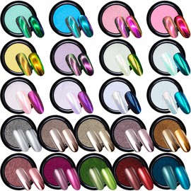 Duufin 22 Colors Nail Chrome Powder Pear Metallic Mirror Iridescent Aurora Nails Art Chrome Nail Powder with 22 Pcs Eyeshadow Sticks, 1g/Jar